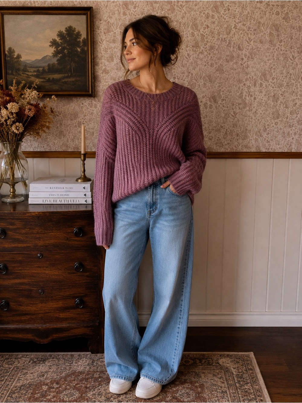 Abercrombie & Fitch Mauve Chunky Knit Oversized Sweater M